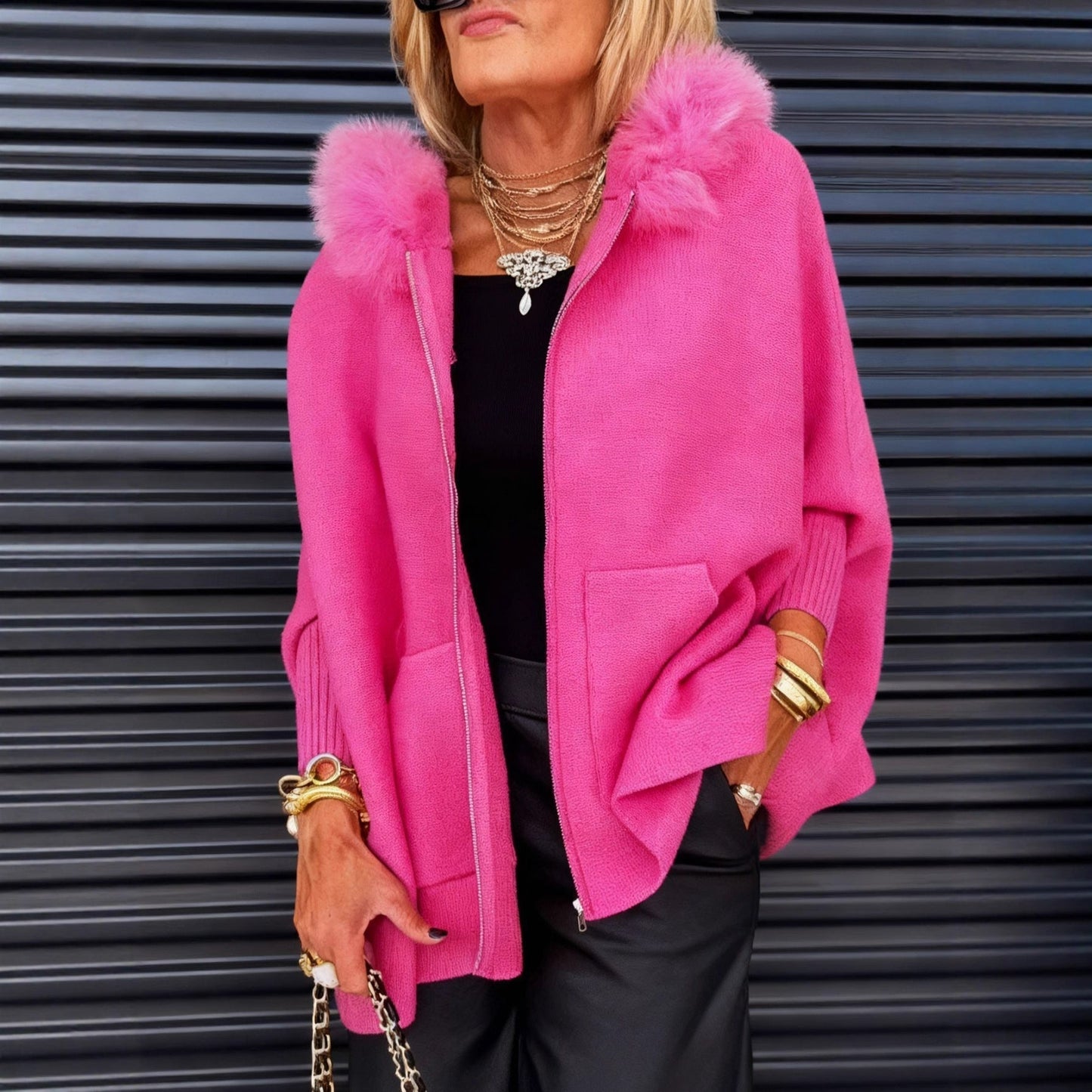 🔥Limited Time Discount 💥Women Fur Collar Solid Color Casual Jacket