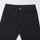 Rhinestone Embellished Slim-Fit Black Denim Jeans