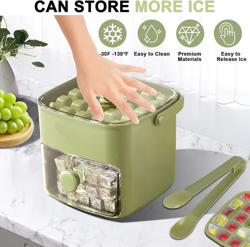 🧊 LIMITED-TIME 50% OFF! ✨ Ice Cube Maker with Storage Box – Button Release, Leak-Proof, 48 Cubes at Once 🏠
