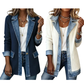 Seasonal Style🛍️Women’s Elegant Denim Spliced Ribbed Knit Coat