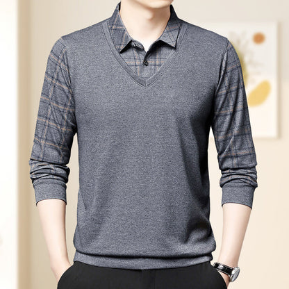 ⏳Multi-scenario fit🔥Men's Faux Two Piece Lapel Long-Sleeve Tops👔