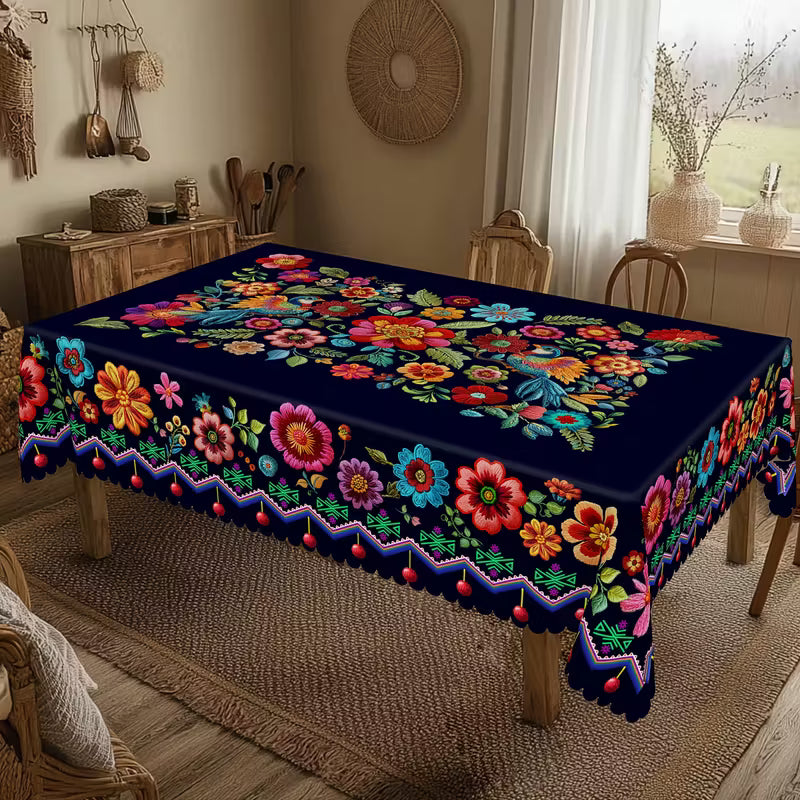 🔥Hot Sale🔥Mexican Floral Tablecloth With Scalloped Edge🌸