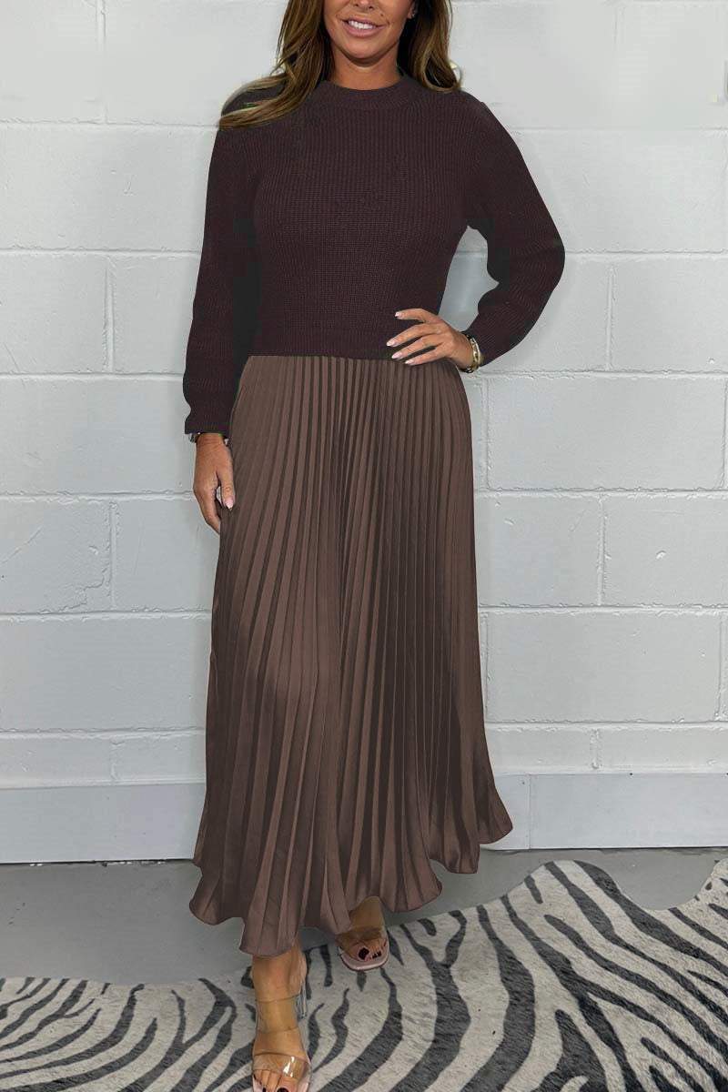 💕Limited Time 55% Off💕Women's solid color Long Sleeve Jumper & Pleated Bottom Dress