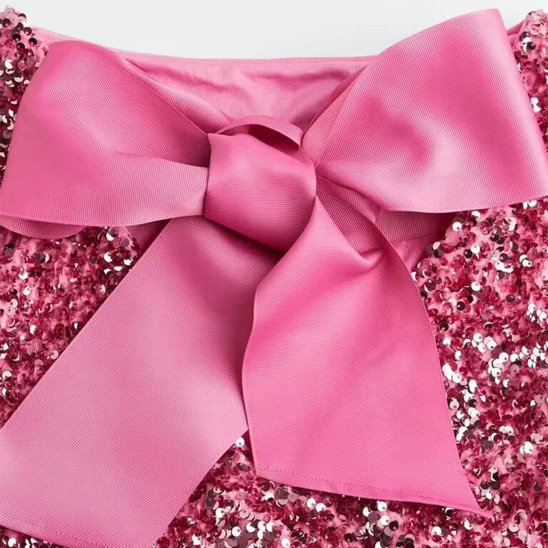 Limited time 50% off🎀Dance All Night Sequin Back Tie Up Bow Loose Mini Cutee Dress🎀