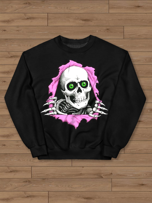 Skull print crew neck casual sweatshirt