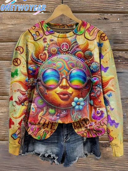 Women's Hippie Personality Sun Floral Casual Printed Sweatshirt