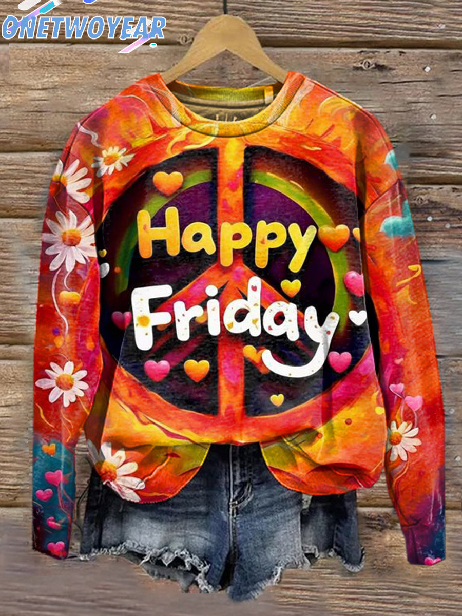 Women's Hippie Happy Friday Floral Casual Print Sweatshirt