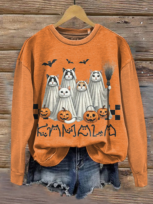 Unisex Funny Cat Kamala Halloween Casual Print Sweatshirt