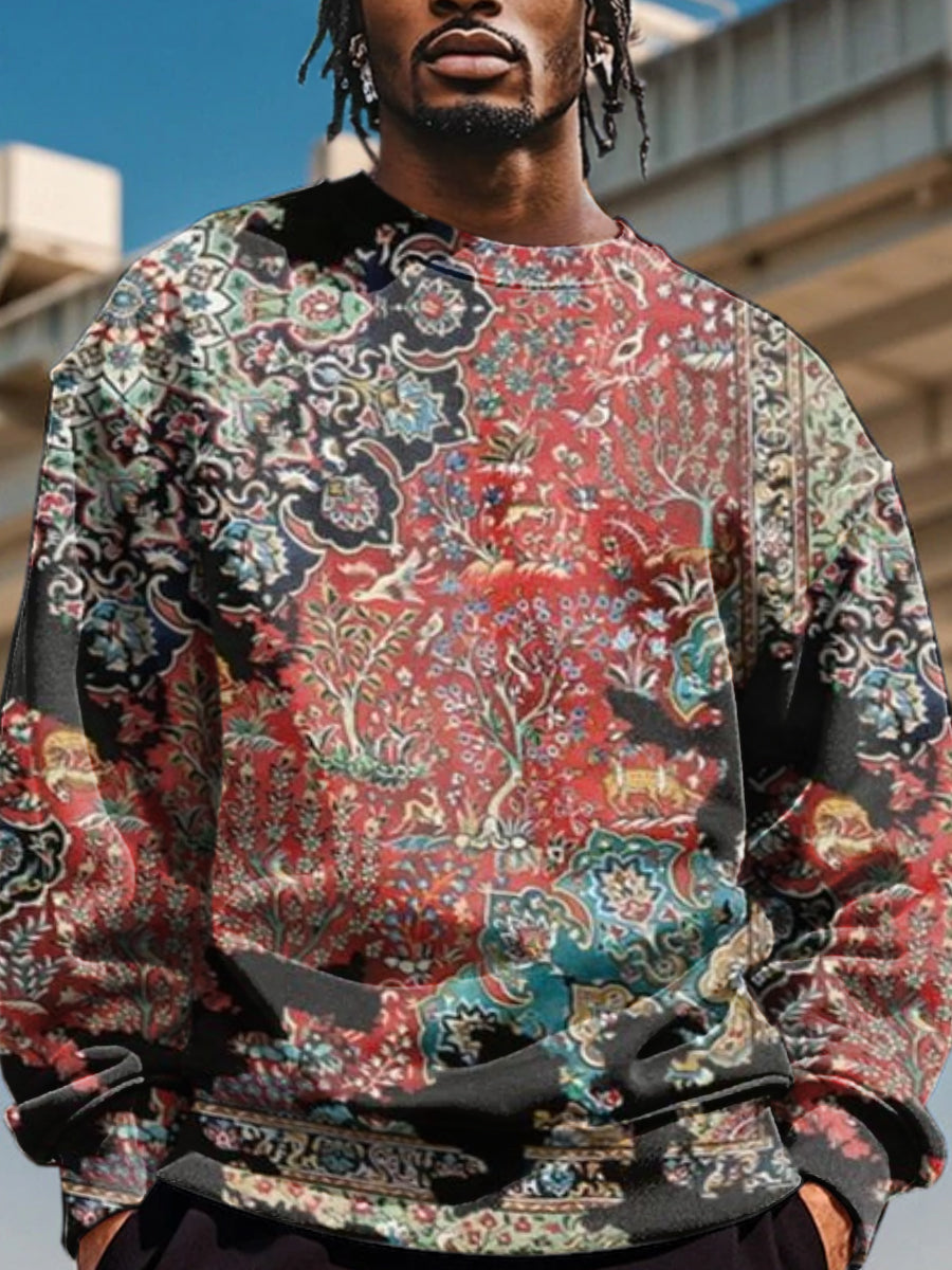 Men's Retro Ethnic Style Pattern Printed Casual Sweatshirt