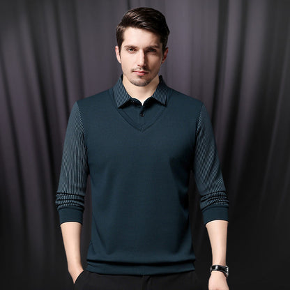 ✨New Arrival✨Men's Lapel Faux Two-Piece Knitted Shirt