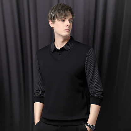 ✨New Arrival✨Men's Lapel Faux Two-Piece Knitted Shirt