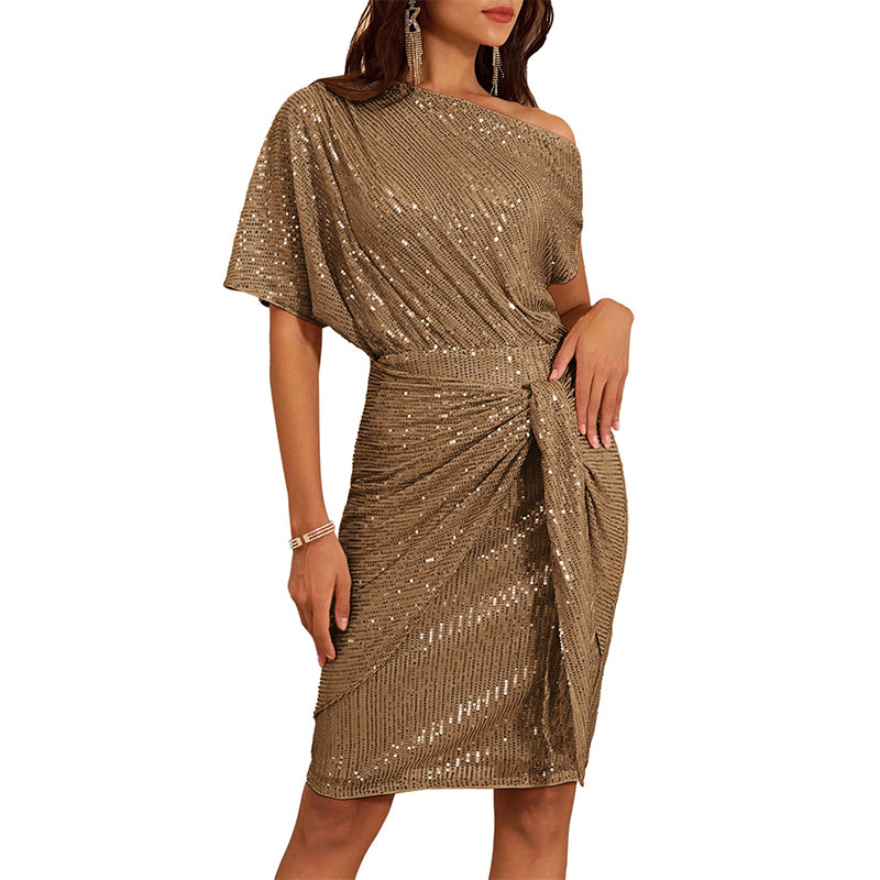 🔥Big Sale 68% OFF🔥Sparkly One-Shoulder Ruched Dress💃✨