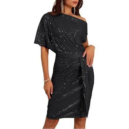 🔥Big Sale 68% OFF🔥Sparkly One-Shoulder Ruched Dress💃✨