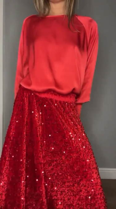 ✨New Arrival✨Women's Long Sleeve Top & Sequin Maxi Skirt Two-Piece Set