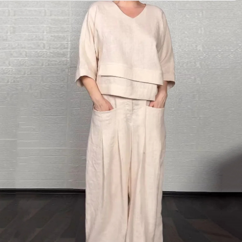 💐Autumn New Arrivals 50%OFF💖Irregular Hem Cotton Linen Short Sleeve Casual 2-Piece Set