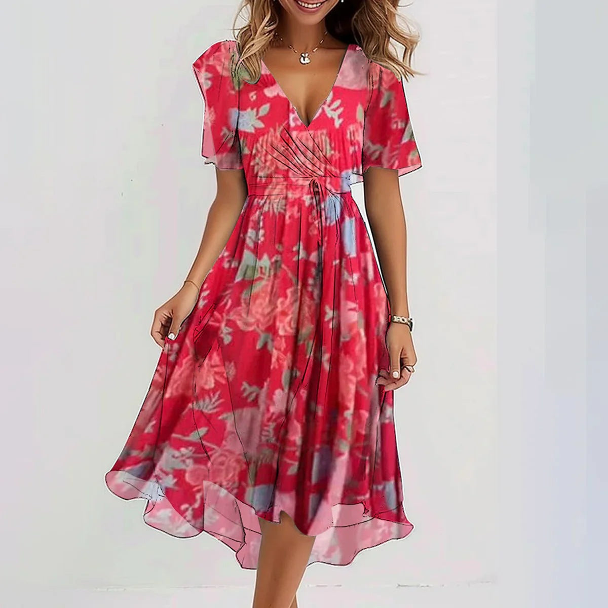 🔥50% OFF✨Special Blue Short Sleeve Midi Dress