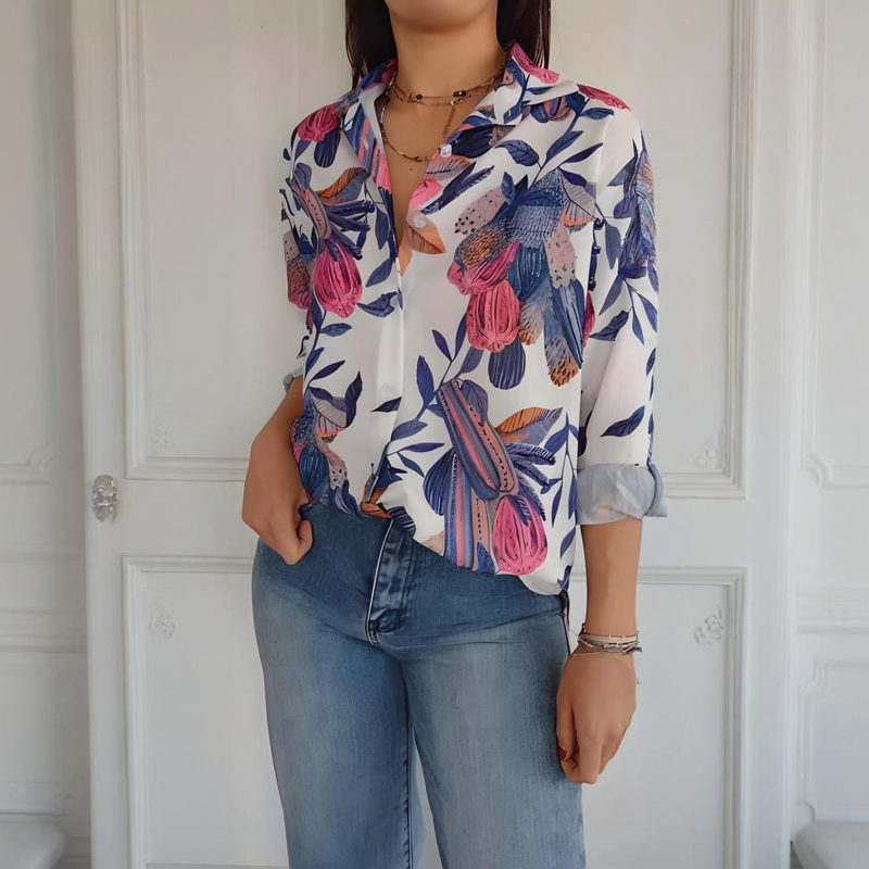 🌸Elegant Plants Print Button-up Shirt