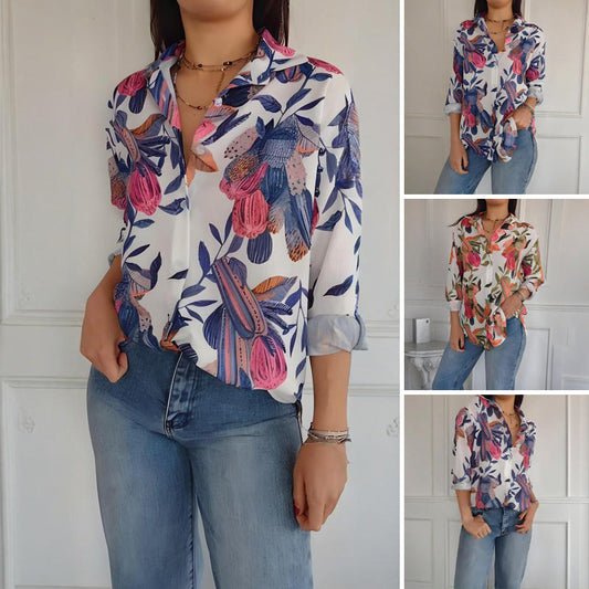 🌸Elegant Plants Print Button-up Shirt