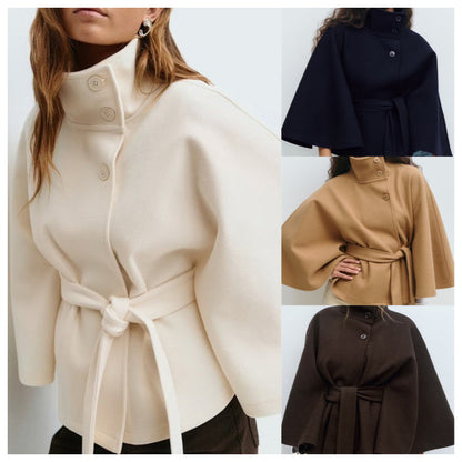 🍁Autumn Special-Sale 60% off - Women's Stand Collar Shawl Coat (with Belt)🧶Chic, Comfortable & Made for Every Occasion