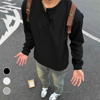 Men's Vintage Long Sleeve T-Shirt with Buttons