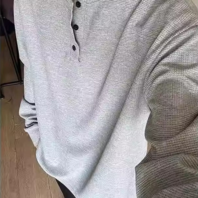 Men's Vintage Long Sleeve T-Shirt with Buttons