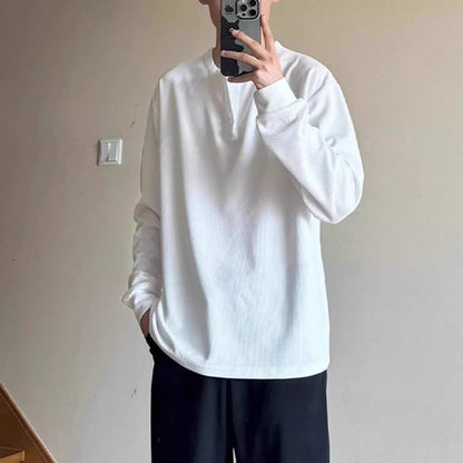 Men's Vintage Long Sleeve T-Shirt with Buttons