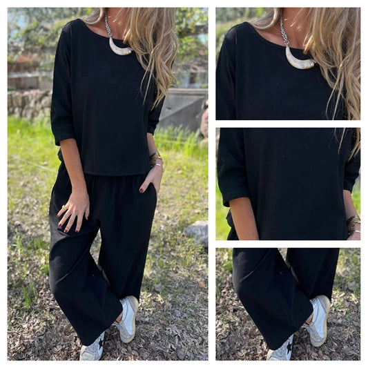 Solid Color Cotton Linen 2-Piece Set