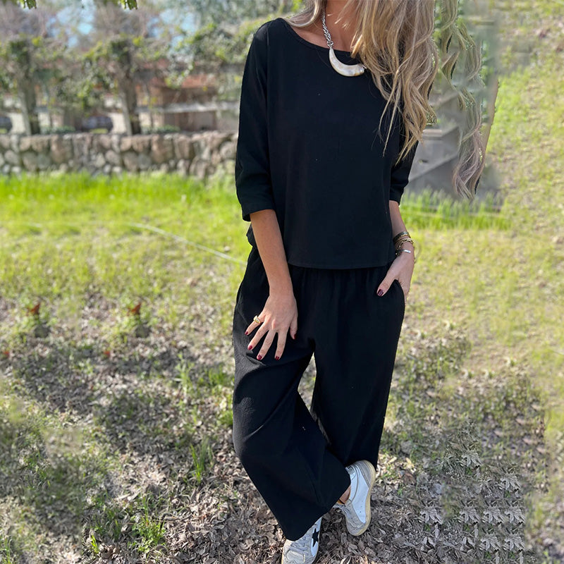 Solid Color Cotton Linen 2-Piece Set