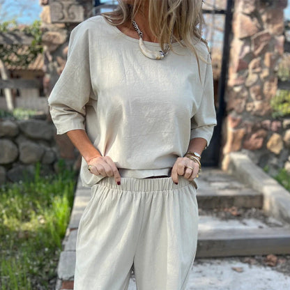 Solid Color Cotton Linen 2-Piece Set