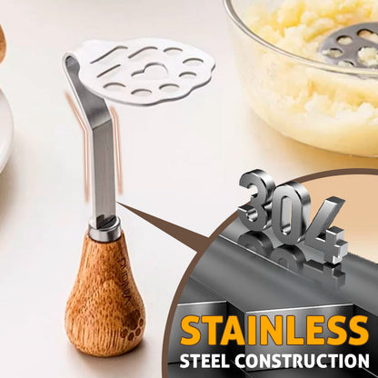 Stainless Steel Potato Masher with Wooden Handle
