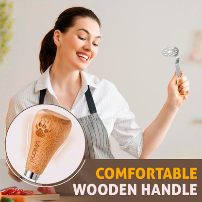 Stainless Steel Potato Masher with Wooden Handle