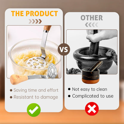 Stainless Steel Potato Masher with Wooden Handle