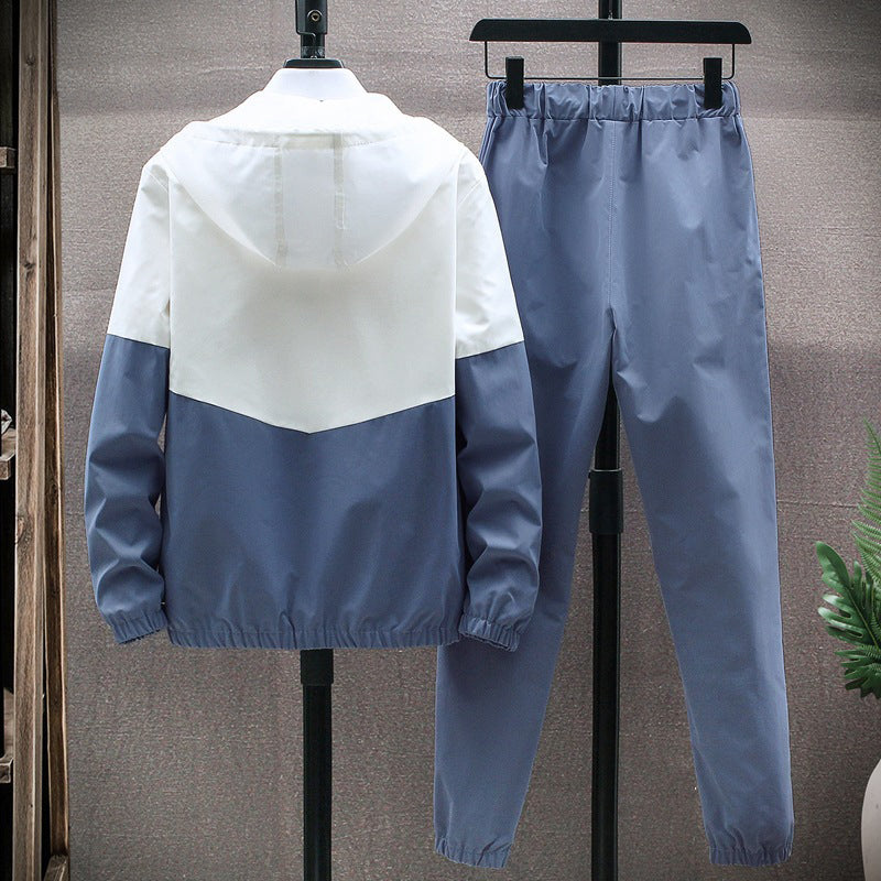 Men's Comfortable Color-Block Hooded Jacket & Drawstring Pants