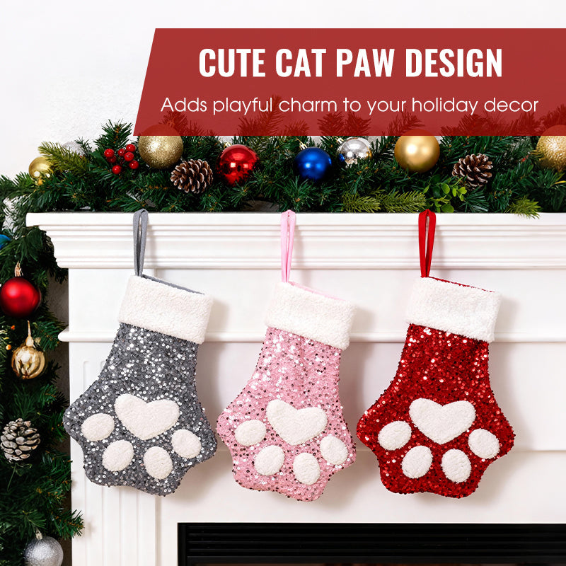 Cute Cat Paw Shaped Christmas Stocking Decor