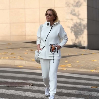 Women Casual Stand Collar Zip-up Jacket & Pants Set