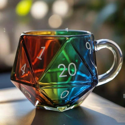 Rainbow Glass D20 Dice Mug with Handle