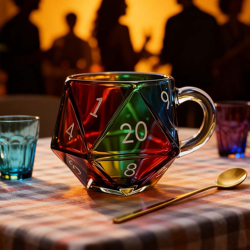 Rainbow Glass D20 Dice Mug with Handle