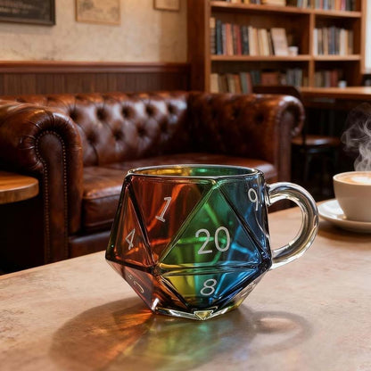 Rainbow Glass D20 Dice Mug with Handle