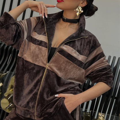 🔥 55% OFF Today! Velvet Striped Patchwork 2-Piece Set – Luxurious Comfort Meets Effortless Chic!