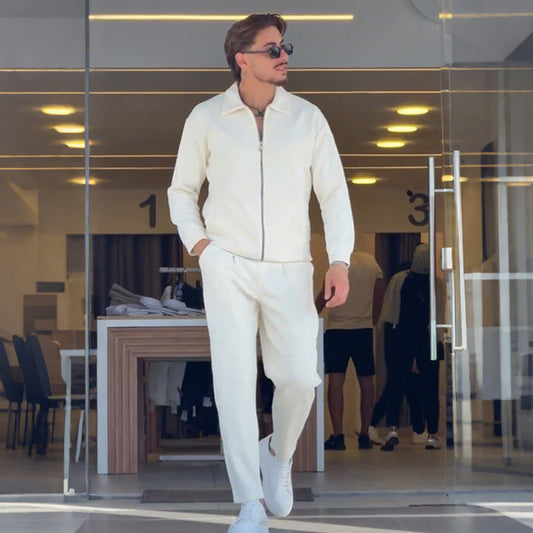 Men's Zip-Up Jacket and Solid Color Pants Set
