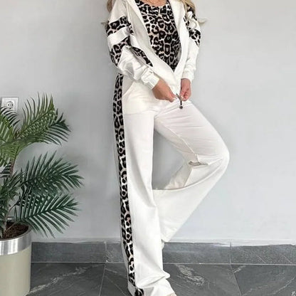 Women’s Chic Leopard Print Stripe Tracksuit 3-Piece Set