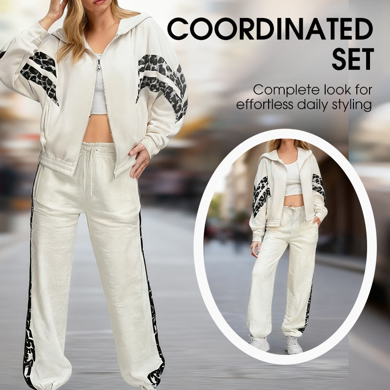 Women’s 2 Piece Leopard Print Zip-Up Sweatsuit Set