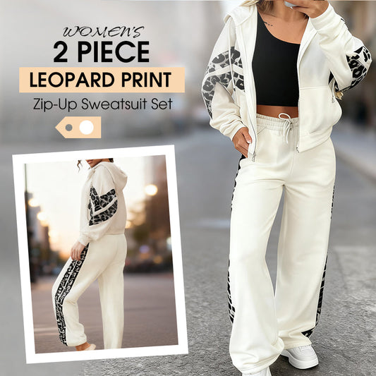 Women’s 2 Piece Leopard Print Zip-Up Sweatsuit Set