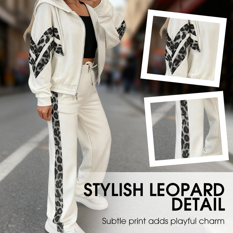 Women’s 2 Piece Leopard Print Zip-Up Sweatsuit Set
