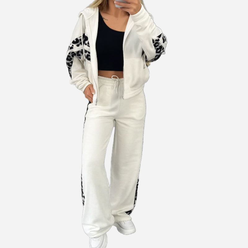 Women’s 2 Piece Leopard Print Zip-Up Sweatsuit Set