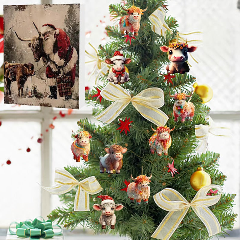 🎄 CHRISTMAS SALE 50% OFF! ✨ Advent Calendar with Highland Cow Design - 24 Surprise Boxes with Festive Treats for Holiday Countdown 🐮❤️