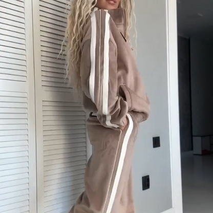 Women's Color-Block Elasticated Waist Jacket ＆ Pants 2-Piece Set