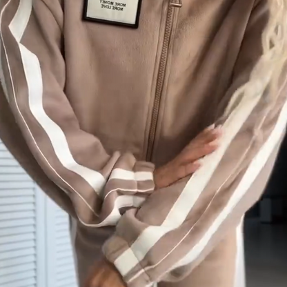 Women's Color-Block Elasticated Waist Jacket ＆ Pants 2-Piece Set