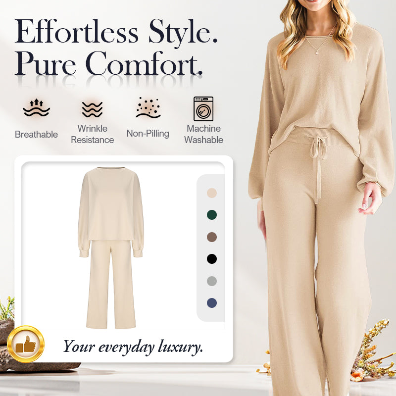 💖LAST DAY PROMOTION - 50%OFF 💖 Women’s Casual Solid Top & Wide-Leg Pants 2 Piece Sets