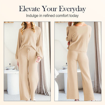 💖LAST DAY PROMOTION - 50%OFF 💖 Women’s Casual Solid Top & Wide-Leg Pants 2 Piece Sets
